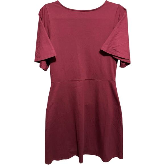 Pact NWT Fit And Flare Easy Dress V Neck Mini Cotton Burgundy Red Size Small - Picture 6 of 12